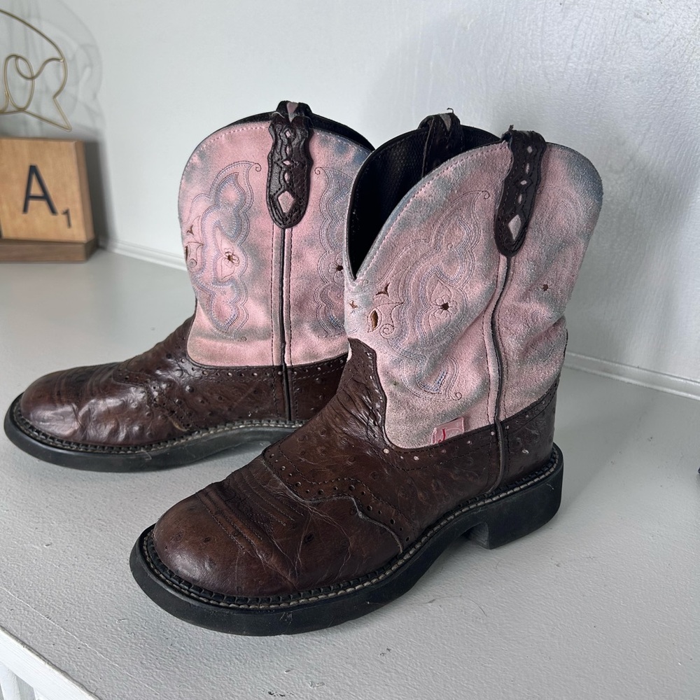 Justin Boots Pink and Brown Heeled Boots